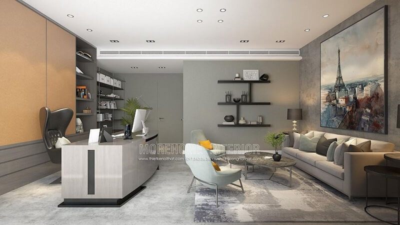 Bộ sofa bọc da màu kem hiện đại góp phần làm nổi bật không gian của căn phòng của gia chủ.